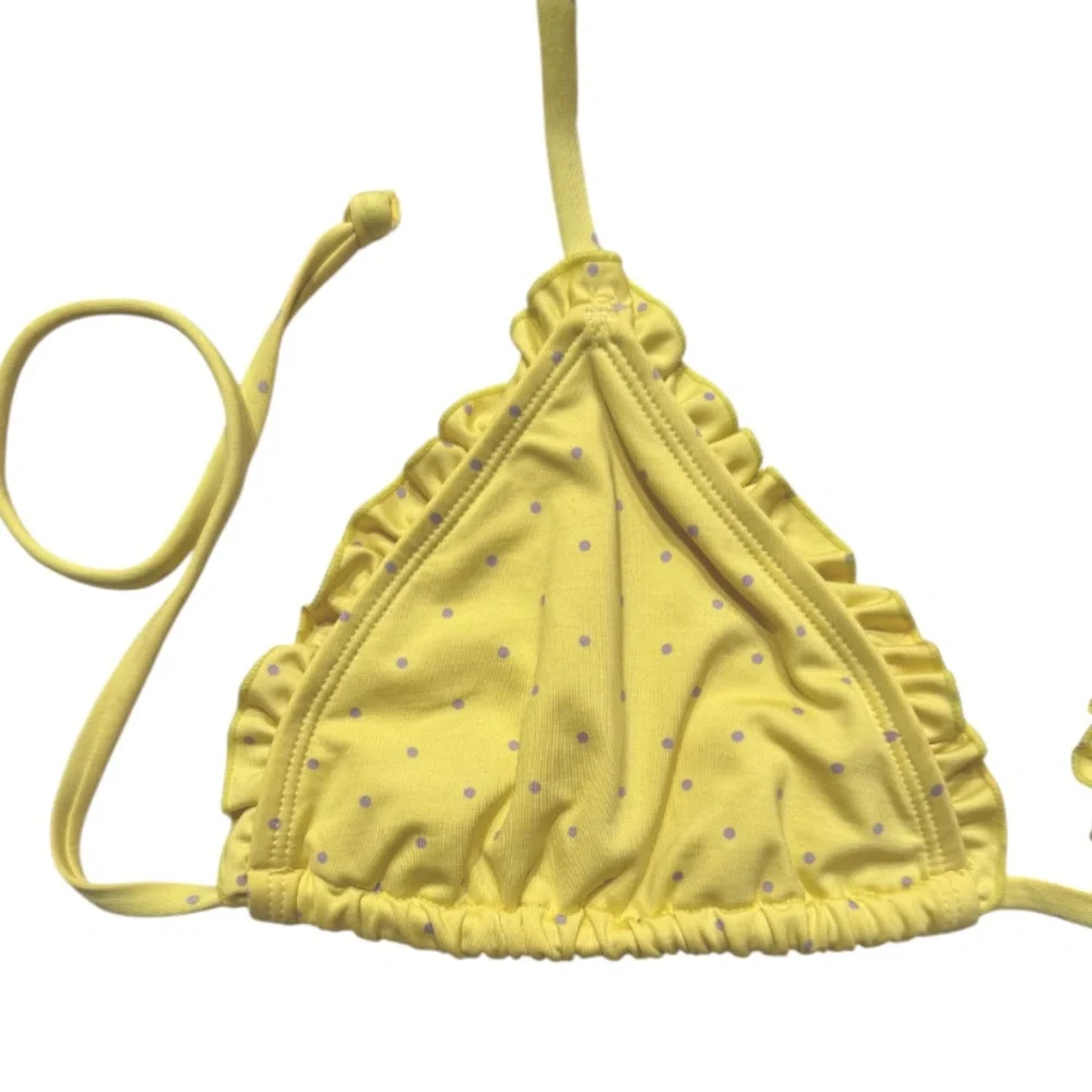 NWOT Y2K Pastel Yellow, Lavender Polka Dot Print Ruffle String Bikini Top Cami⭐️
